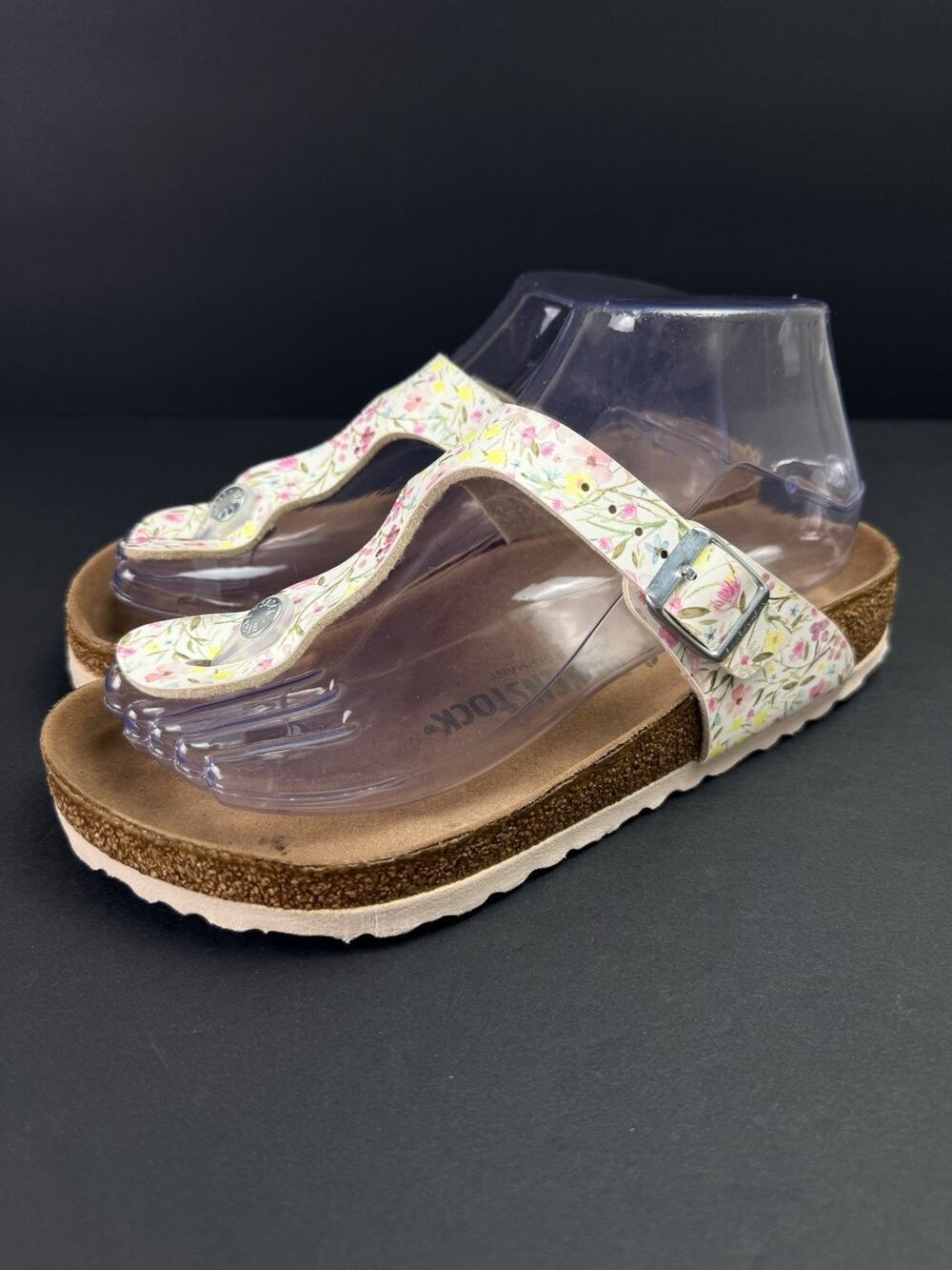 Birkenstock Gizeh Vegan Women’s 6 Watercolor Flower White Sandals EU 37